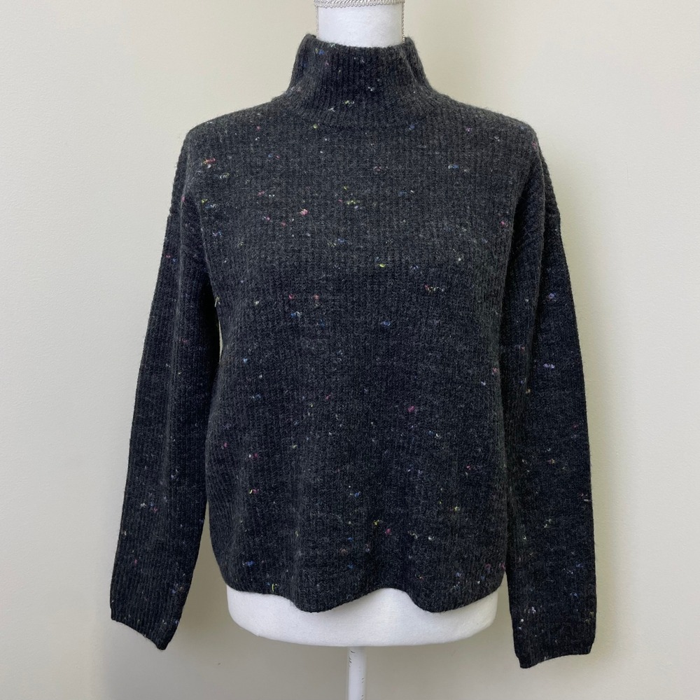 NWT Ann Taylor Factory Charcoal Gray Confetti Mock Neck Sweater S